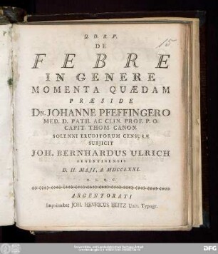 De Febre In Genere Momenta Quædam