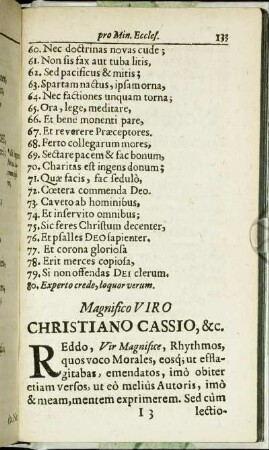 Magnifico Viro Christiano Cassio, & c.