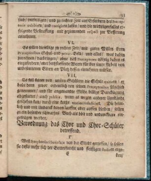 Verordnung das Chor und Chor-Schüler betreffend.