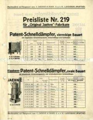 Preisliste über Schnell-Dämpfer