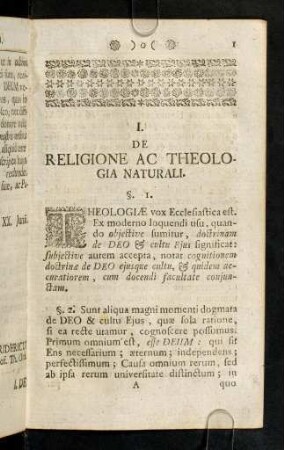 1-25, I. De Religione Ac Theologia Naturali. II. De Revelatione Et S. Scriptura.