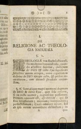 1-25, I. De Religione Ac Theologia Naturali. II. De Revelatione Et S. Scriptura.