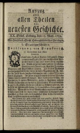 XX. Stück. Coburg, den 13. May. 1752.
