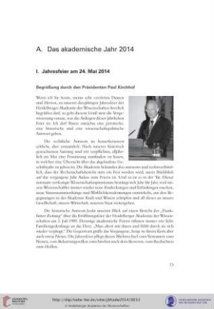 A. Das akademische Jahr 2014