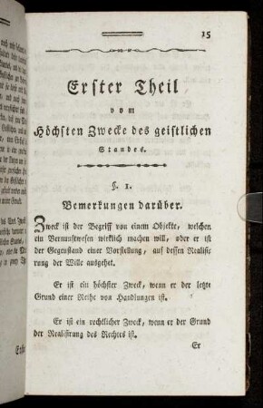 Erster Theil vom Höchsten Zwecke des geistlichen Standes.