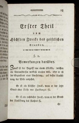 Erster Theil vom Höchsten Zwecke des geistlichen Standes.
