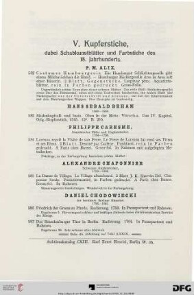 V. Kupferstiche, dabei Schabkunstblätter und Farbstiche des 18. Jahrhunderts (Nr. 582-640)