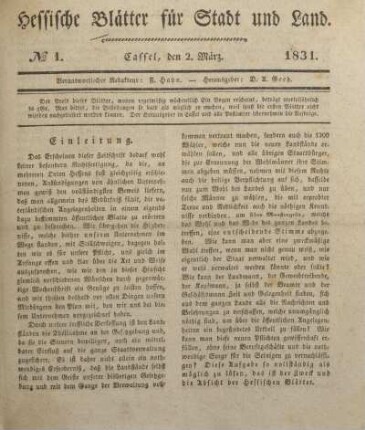 № 1. Cassel, den 2. März. 1831.