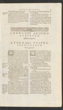 Athenaei Deipnosophistarum liber quintus.