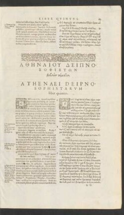Athenaei Deipnosophistarum liber quintus.