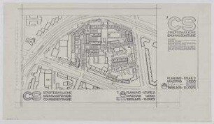 Städtebauliche Baumassenstudie Courbièrestraße (nicht realisiert) – Lageplan, Stufe 2. Berlin-Schöneberg, Courbièrestraße 14-18, Kurfürstenstraße 124a-125