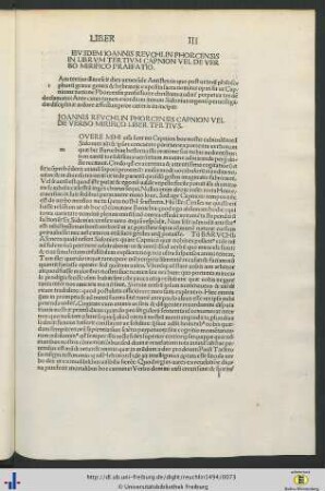 Eiusdem Ioannis Reuchlin…in librum tertium…praefatio.