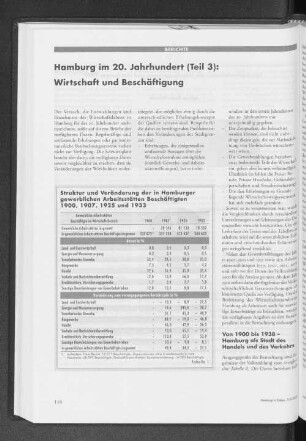 Struktur und Veränderung der in Hamburger gewerblichen Arbeitsstätten Beschäftigten 1900, 1907, 1925 und 1933