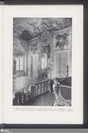 22. Schloß Linderhof. Schlafzimmer. Dekoration entworfen von E. Drollinger in Anlehnung an das Schlafzimmer der Reichen Zimmer (zerstört) in der Münchener Residenz