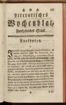 Literarisches Wochenblat, Funfzehendes Stück.