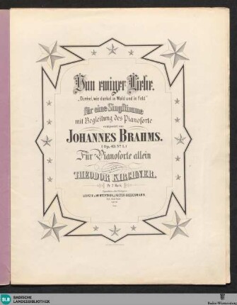 5: Von ewiger Liebe : für eine Singstimme mit Begleitung des Pianoforte componirt von Johannes Brahms (op. 43 No. 1) für Pianoforte allein