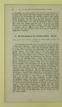 14. Die Reformation in der deutschen Schweiz. Zwingli