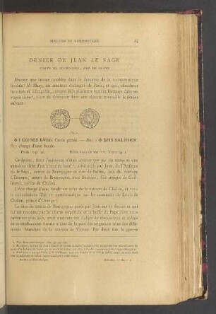 Denier de Jean le Sage, comte de Bourgogne, sire de Salins