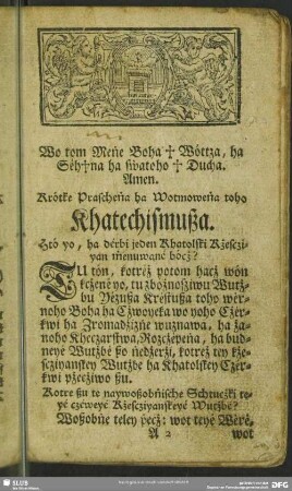 Krótke Praschena ha Wotmowena toho Khatechismußa