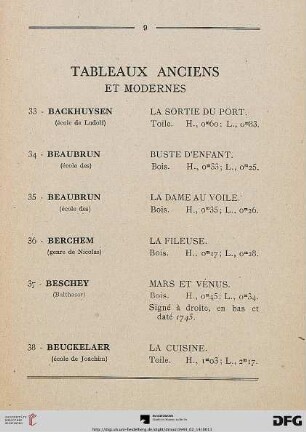 Tableaux Anciens et Modernes (Nr. 33-108)