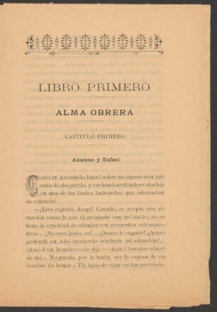 Libro primero - Alma obrera - Capítulo primero - [incompleto] : Azucena y Rafael