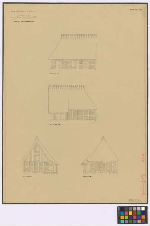 [Sterup([Landkreis Flensburg-Land])]: Grünholzhof. Remise und Schweinestall (Ost-Ansicht, West-Ansicht, Nord-Ansicht, Süd-Ansicht)