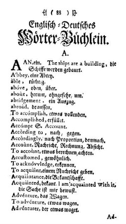 Englisch-Deutsches Wörter-Büchlein.