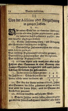 II. Von der Addition oder Hinzuthuung in ganzen Zahlen.