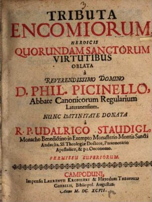 Tributa Encomiorum, Heroicis Quorundam Sanctorum Virtutibus
