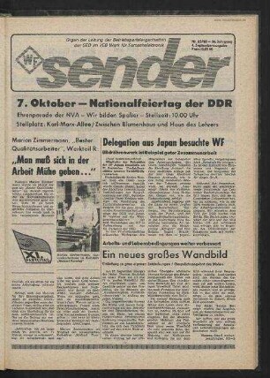 Betriebszeitung 'WF-Sender', Nr.25/1985 (4. Septemberausgabe 1985)