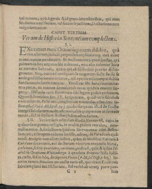 Caput Tertium. Veram de Historia Sententiam complectens.