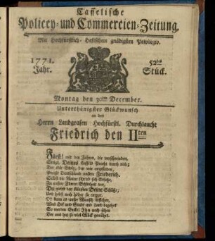 52tes Stueck, Montag den 30ten December 1771
