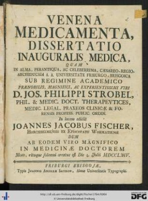 Venena Medicamenta, Dissertatio Inauguralis Medica