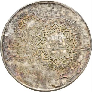 Medaille von Philipp Heinrich Müller auf die zweite Einnahme der Festung Landau durch die kaiserlichen Truppen, 1704