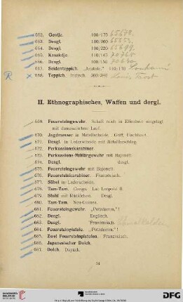 H. Ethnographisches, Waffen und dergl. (Nr. 669-852)