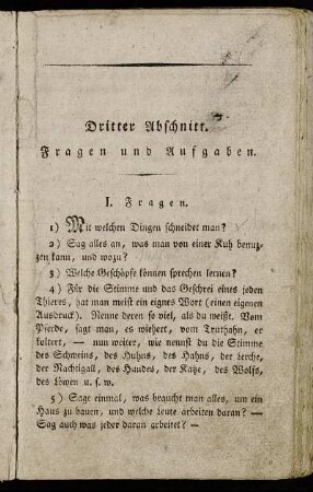 Dritter Abschnitt. Fragen und Aufgaben.