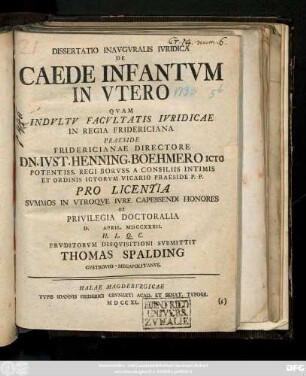 Dissertatio Inavgvralis Ivridica De Caede Infantvm In Vtero