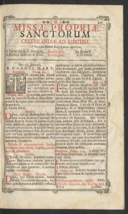 Missae Propriae Sanctorum Celebrandae Ad Libitum.