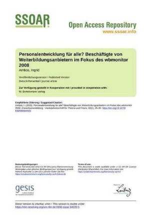 Personalentwicklung für alle? Beschäftigte von Weiterbildungsanbietern im Fokus des wbmonitor 2008