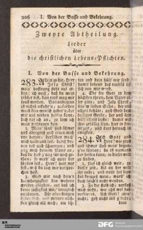 Zweyte Abtheilung. Lieder über die christlichen Lebens-Pflichten.