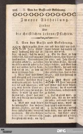 Zweyte Abtheilung. Lieder über die christlichen Lebens-Pflichten.