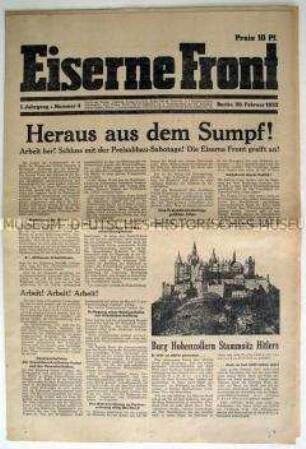 Wochenzeitung der Eisernen Front mit einer Auflistung der Nazi-Morde in den letzten zwei Jahren