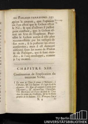 Chapitre XIII. Continuation de l'explication du treiziéme Verset.