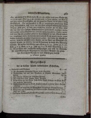 Verzeichniß der in diesem Werke befindlichen Schriften.