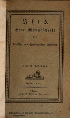 Isis : eine Monatsschr. von dt. u. schweizer. Gelehrten. 5,1, 5,1. 1807