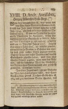XVIII. D. Andr. Aurifaber, Herzog Albrechts Leib-Arzt.