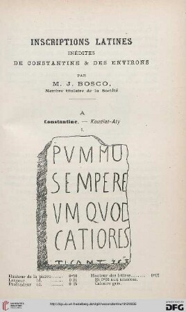 Sér. 5: Inscriptions latines inédites de Constantine & des environs