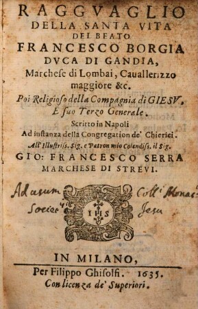 Ragguaglio della santa Vita del beato Francesco Borgia