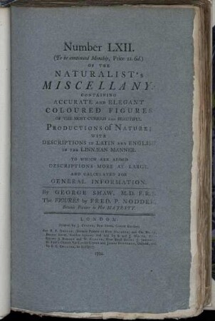 Number LXII. of the Naturalist's Miscellany.