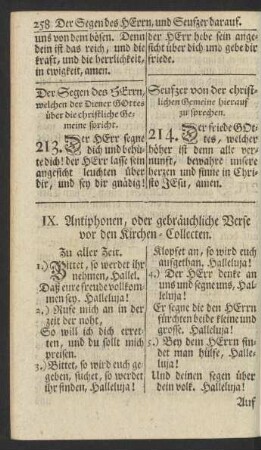 IX. Antiphonen, oder gebräuchliche Verse vor den Kirchen-Collecten